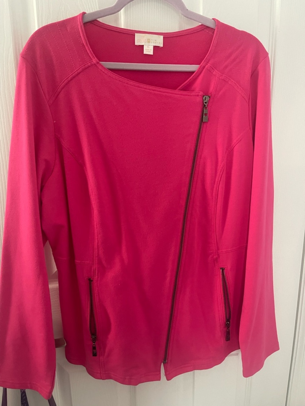 Belle by Kim Gravel Hot Pink Asymmetrical Zip Utility Jacket